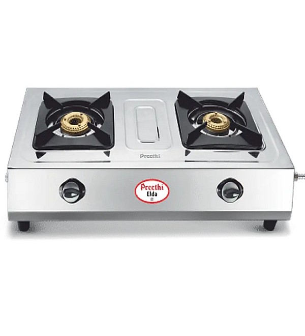 Preethi Elda, 2 Burner Stainless Steel Gas Stove, 5 Yr Body & Burner Warranty